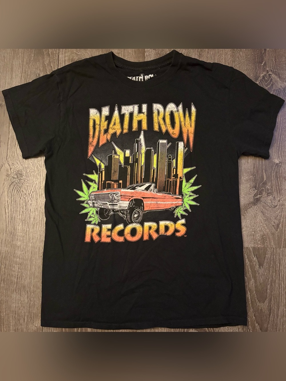 Death Row Records Graphic T Shirt Black Short Sleeve Iconic Hip Hop Rap Vintage